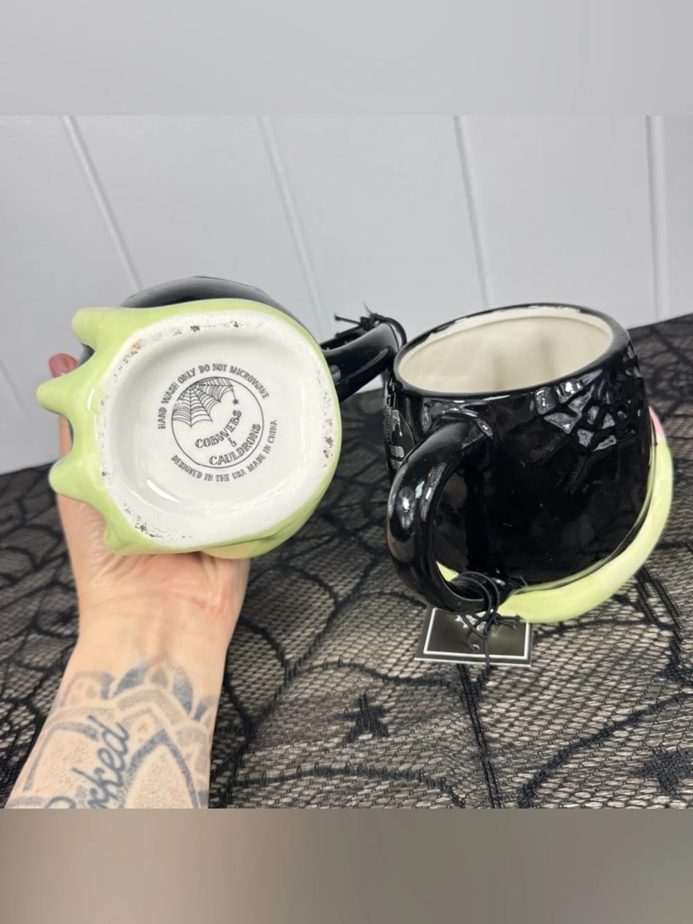 NEW Cobwebs & Cauldrons Witch Hands Spiderwebs Halloween Mugs